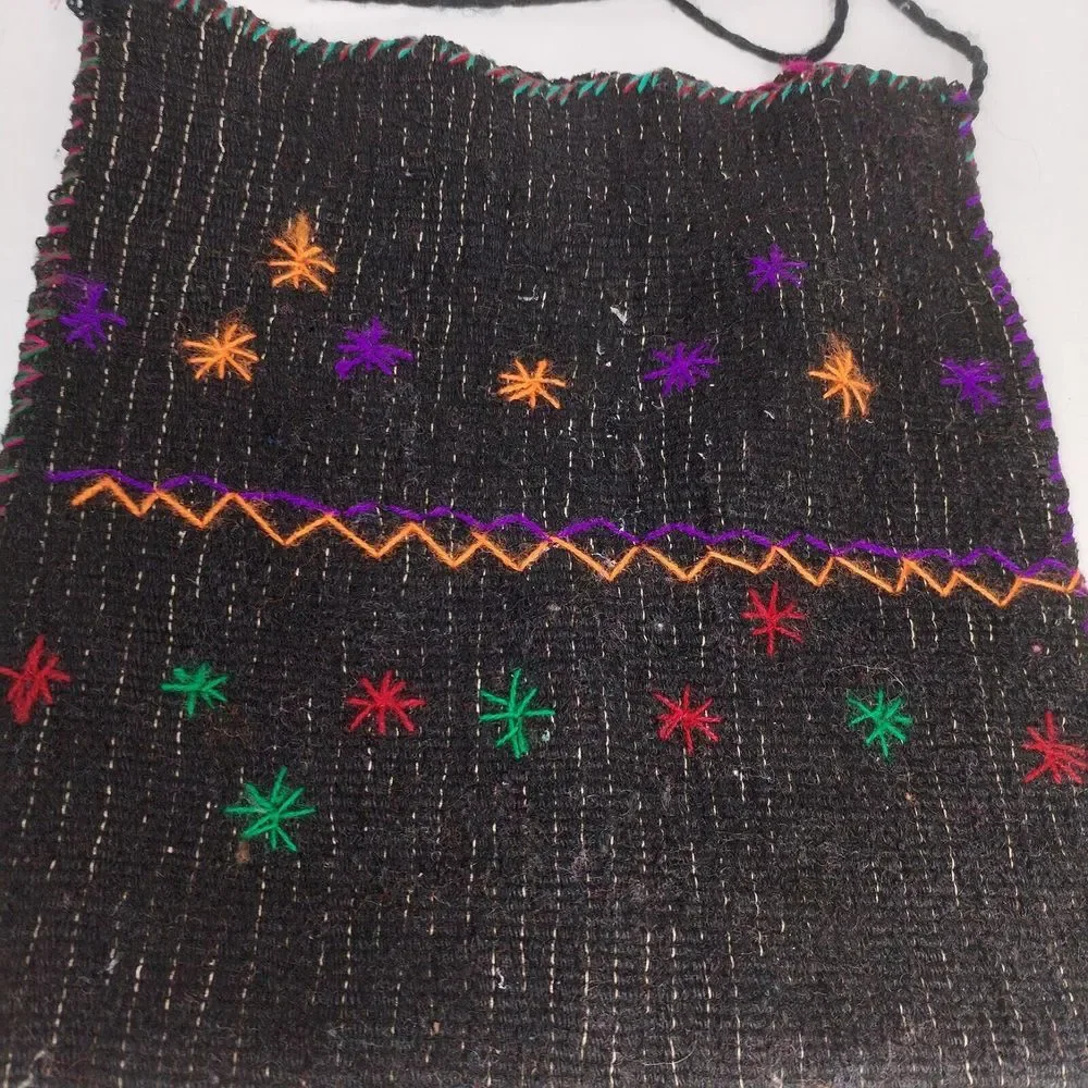 Hand Sewn Boho Bag Made In Mexico Black Multicolored Stars Hippie Boho Tribal‎